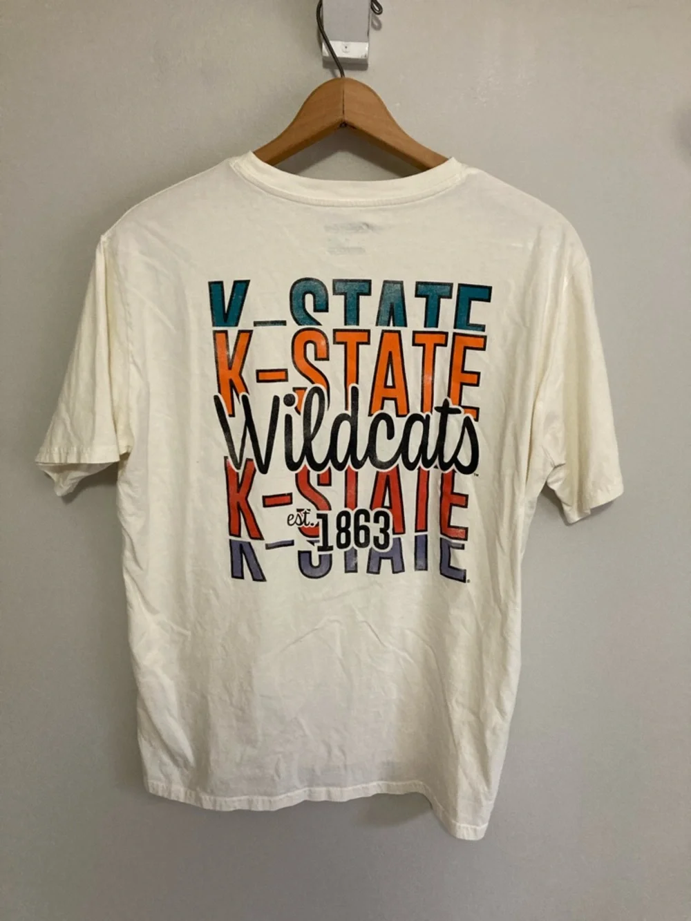 Captivating K-State Cream Short Sleeve Pocket Tee Striped Powercat Accent Large